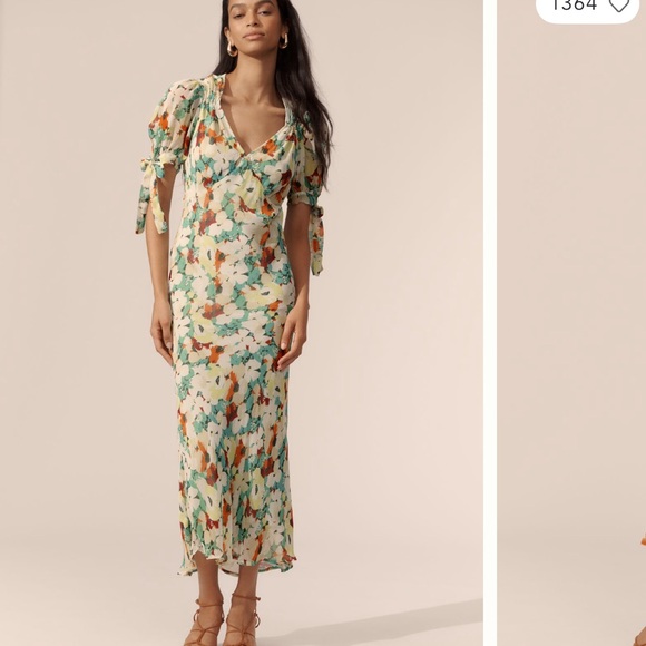 Anthropologie Dresses & Skirts - Anthropologie Multicolor short sleeve V neck Floral Slip Midi Dress